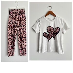 ✨LAST CHANCE✨ Heart Leopard Print Kids 2 Piece Set - White and Pink